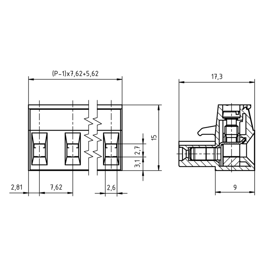 Conector AKZ 960 07 7.62mm- P50960070021 - DPA Automação